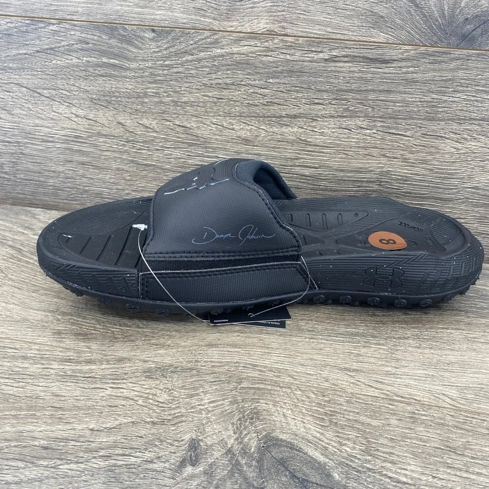 Under Armour Project Rock 3 SL Slides Mens 8 Black Brahma Bull Sandals 3026034